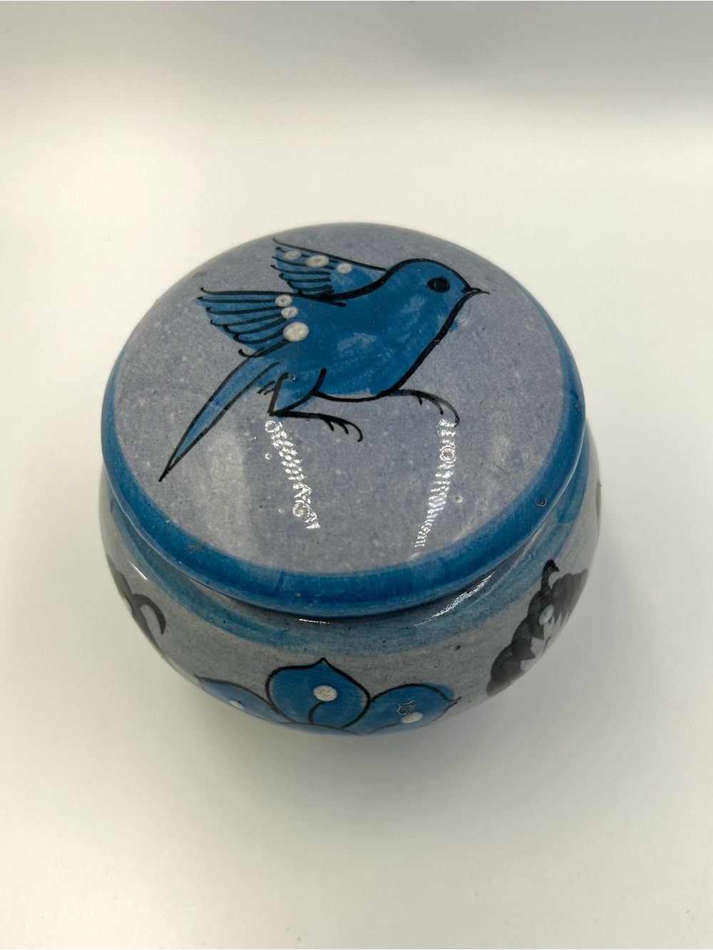 Tonala Trinket Box Mexican Folk Art Pottery Blue Bird Floral